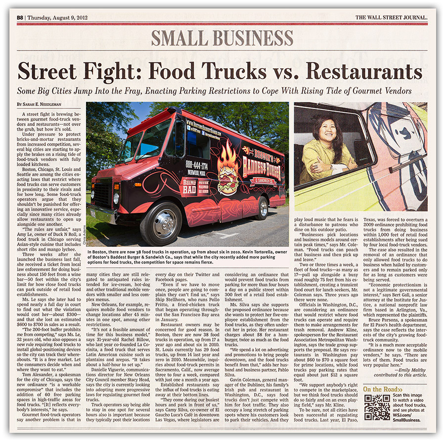 Wall Street Journal featuring Food Truck Boston's Baddest Burger design by Rocketman Creative